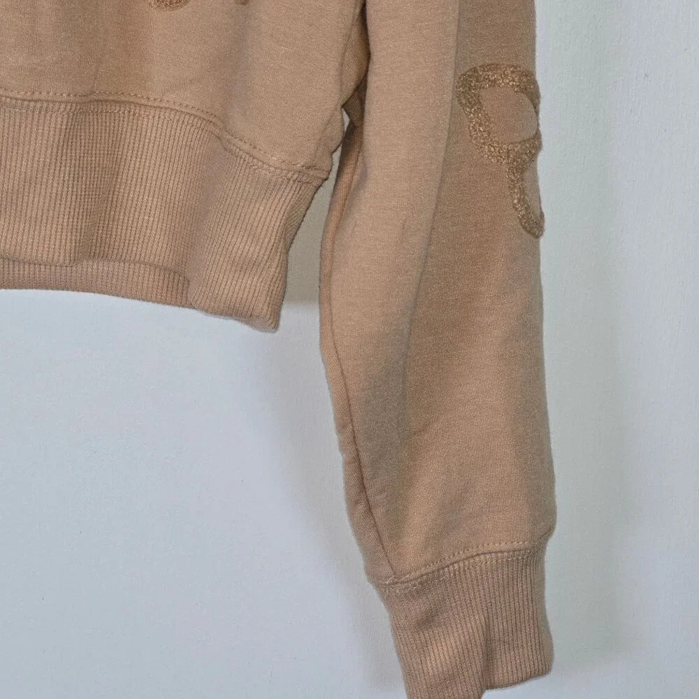 Olive & Oak Nude Pinky Beige Rose Butterfly Embroidered Crop Sweatshirt M, NWT - Picture 6 of 7